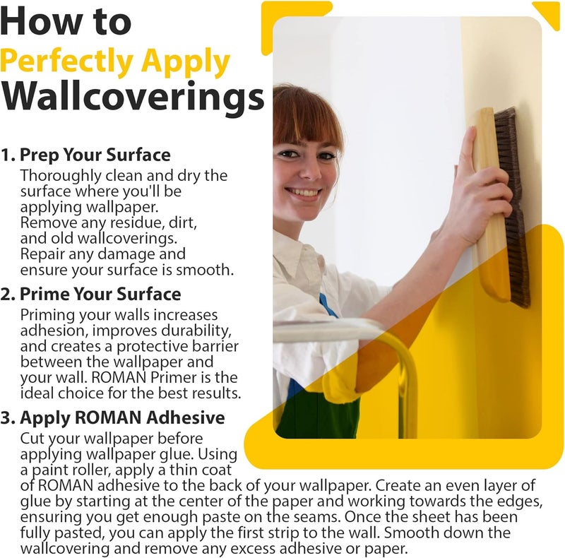 Roman PRO-838 Heavy Duty Clear Wallpaper Adhesive, for Commercial Weight Wallcoverings, Wall Carpet, Non-Wovens, and More, 1 Gallon (300 sq. ft.) - Image 3